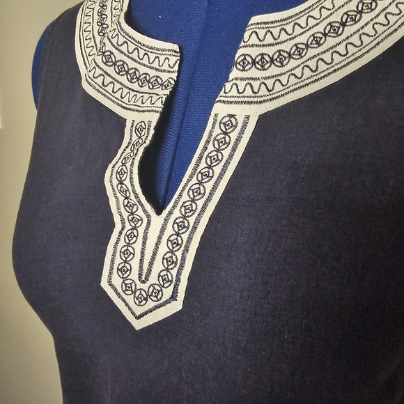 Carole Little Navy Blue Linen Naitical Top - Picture 2 of 6